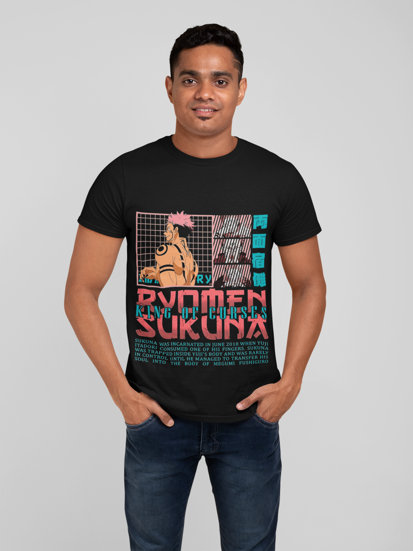Fabnerro Ryomen Sukuna Purple Frame Jujutsu Kaisen Graphic T-Shirt – Black Regular Fit