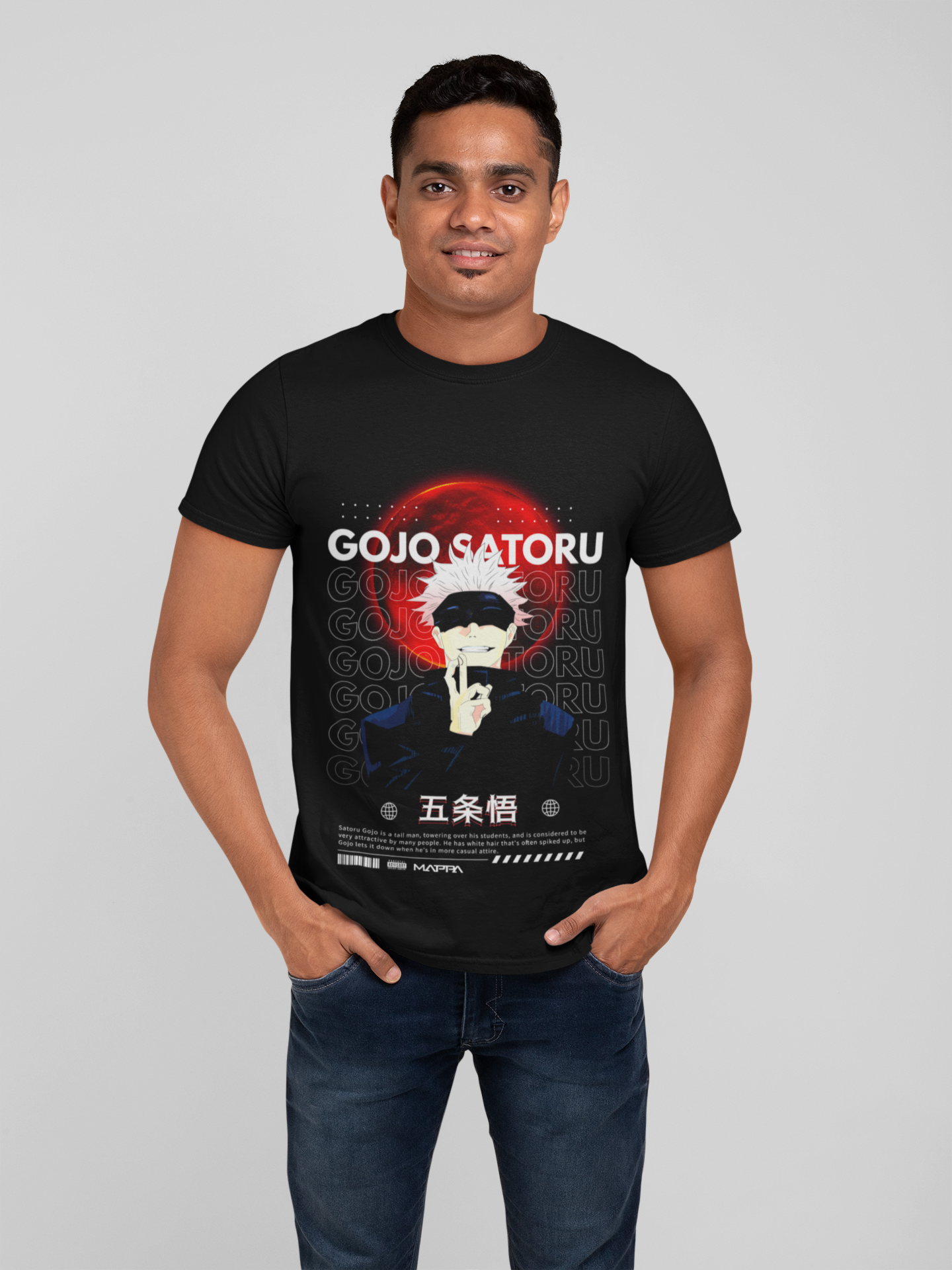 Fabnerro Gojo Satoru Red Moon Jujutsu Kaisen Graphic T-Shirt – Black Regular Fit