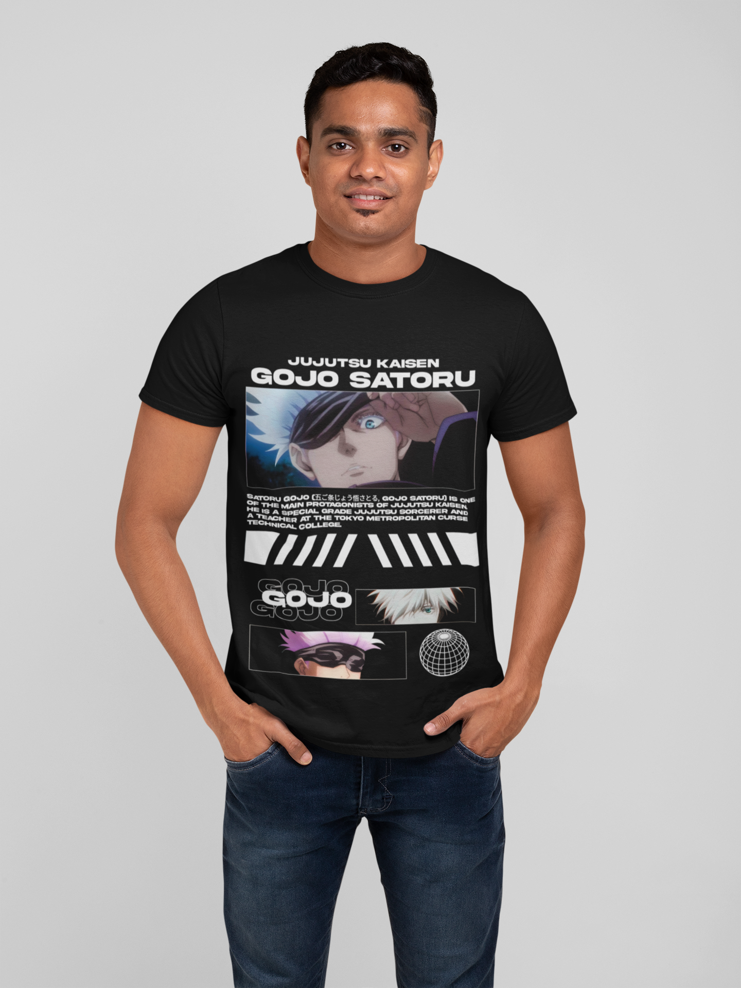Fabnerro Gojo Satoru Manga Panel Jujutsu Kaisen Graphic T-Shirt – Black Regular Fit