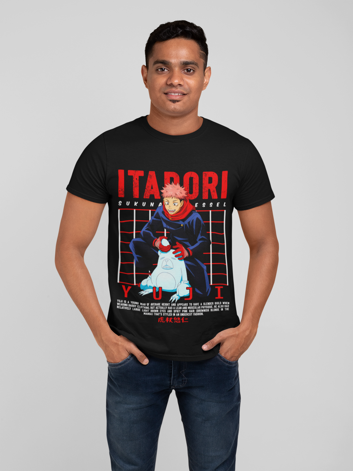 Fabnerro Yuji Itadori Sukuna Vessel Jujutsu Kaisen Graphic T-Shirt – Black Regular Fit