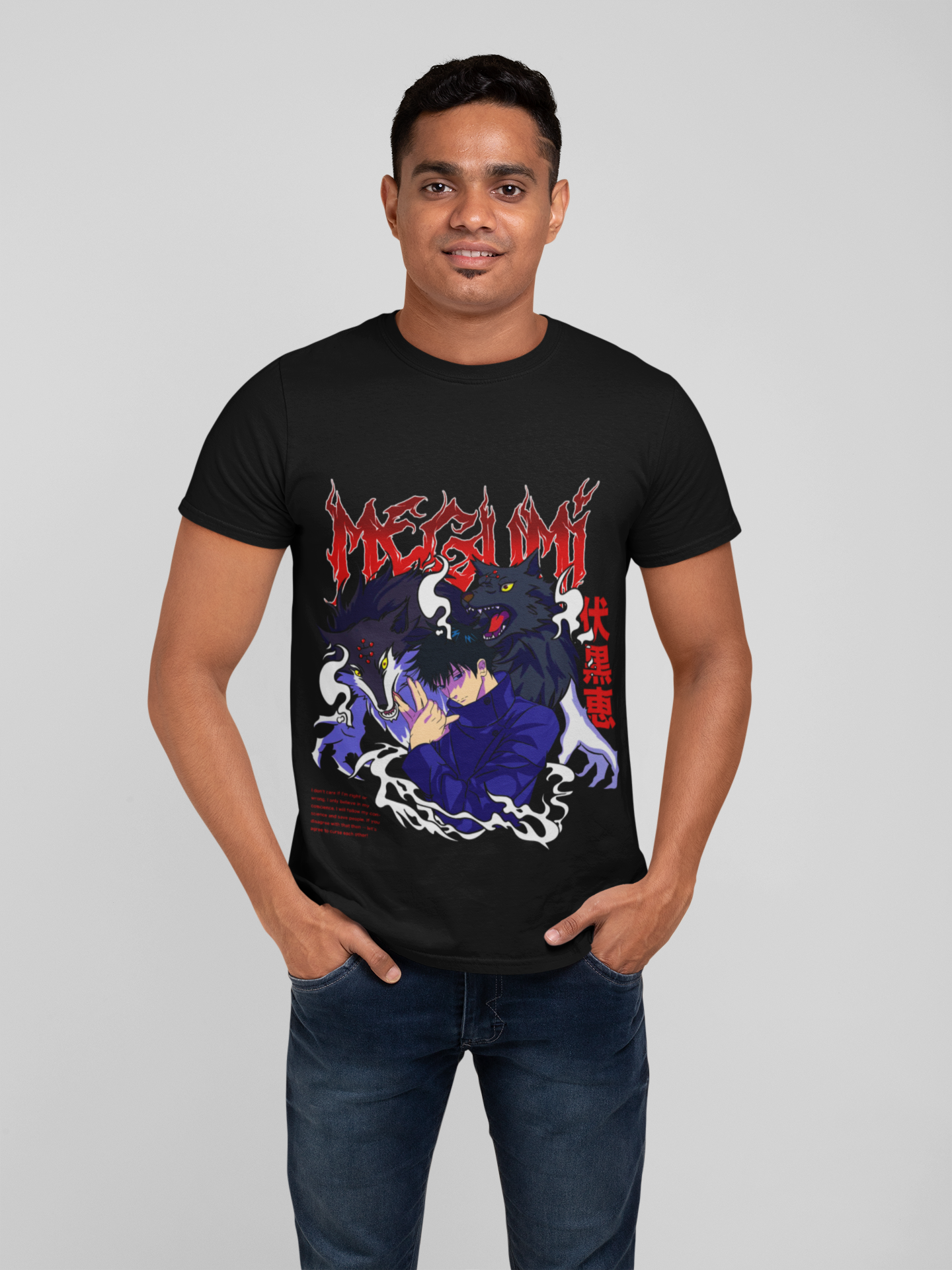 Fabnerro Megumi Fushiguro Jujutsu Kaisen Graphic T-Shirt – Black Regular Fit