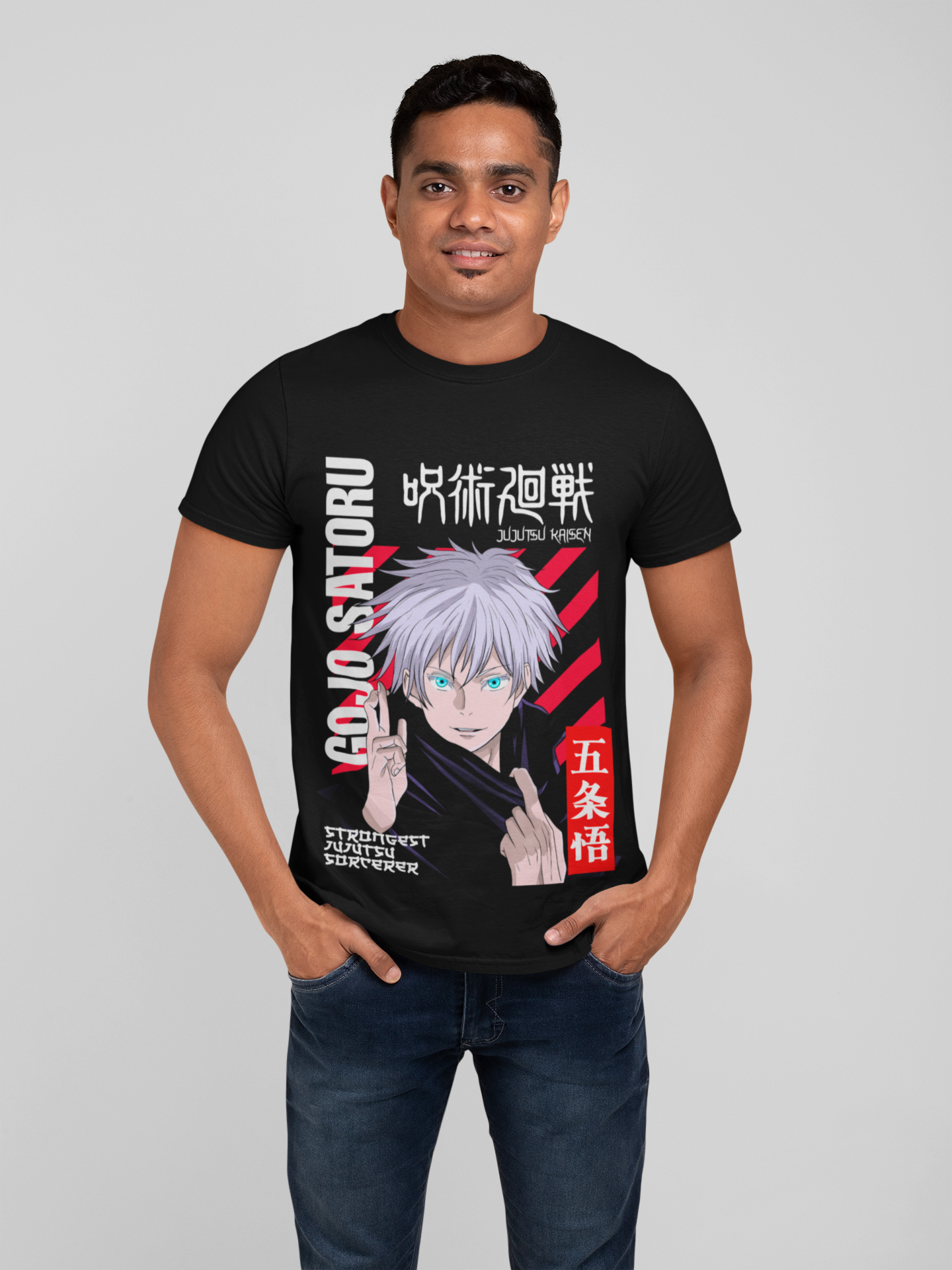 Fabnerro Gojo Satoru Strongest Sorcerer Jujutsu Kaisen Graphic T-Shirt – Black Regular Fit